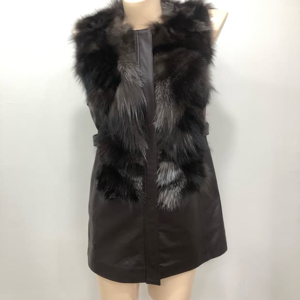 fox fur&lamb skin belted vest