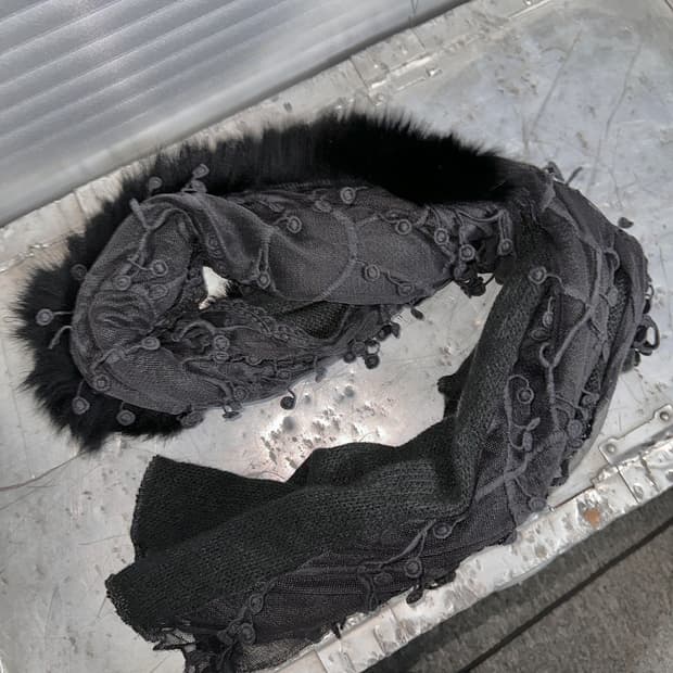 빈티지 퍼 앤 레이스 니트 롱 스카프