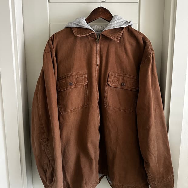 Massimo Bay 브라운 후드 캔버스 워크 자켓