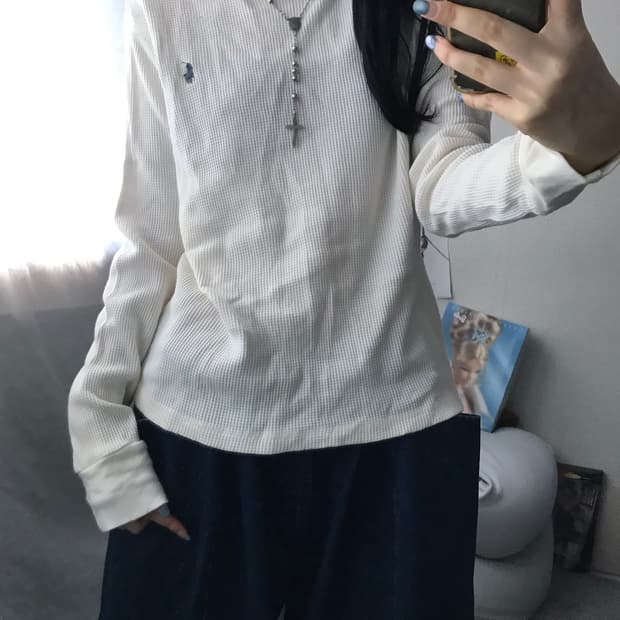 폴로 화이트 와플 롱슬리브