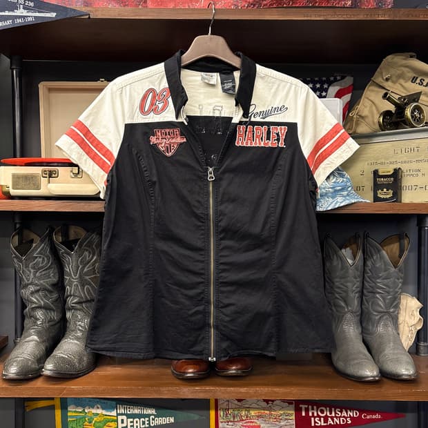 할리데이비슨 Y2K 메탈릭 엠브로이드 풀집업 메카닉셔츠 N1254