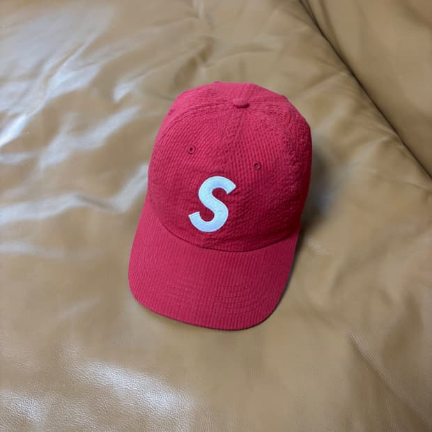 슈프림 S로고 6패널 볼캡 모자 24ss 시어서커 레드