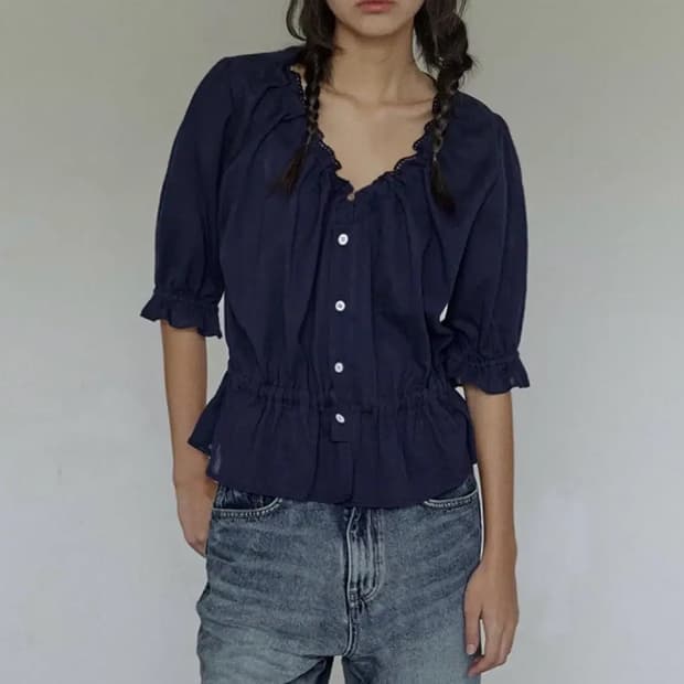 호쿠스포쿠스 Breeze 레이스 블라우스 딥블루