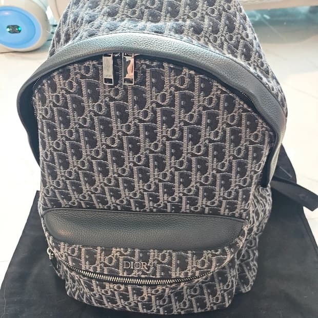 디올 오블리크 라이더 백팩 자카드 블루