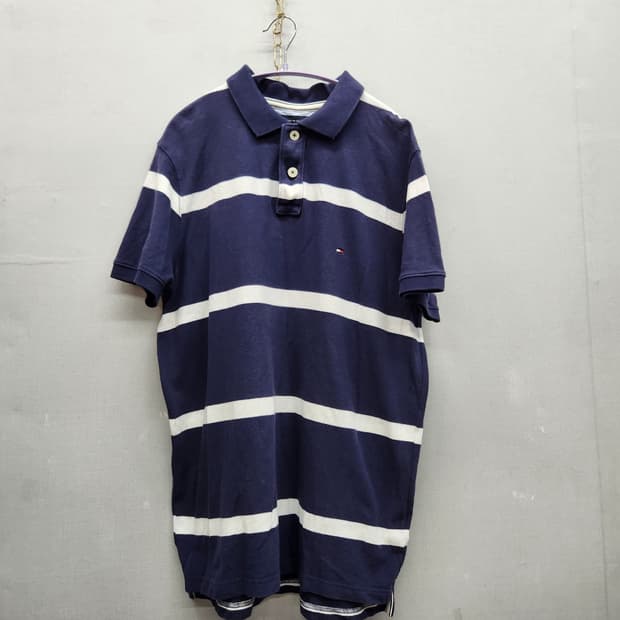 타미힐피거 로고자수 스트라이프 반팔카라 L(L)
