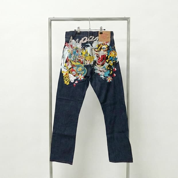 [Ed Hardy] Tiger Embroidered Denim