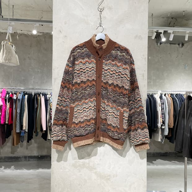 카페르도니 브라운 지그재그 폴라넥 버튼 울 자켓
