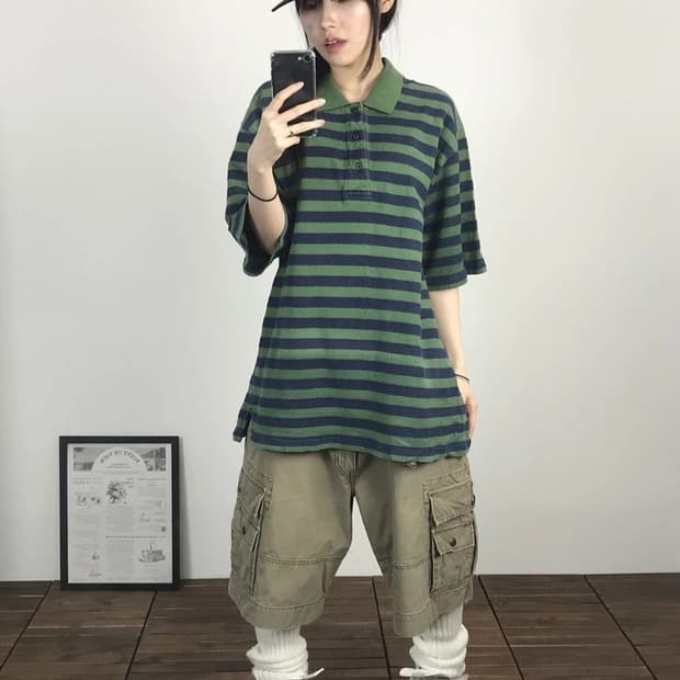 STARTER Green Stripe Polo Shirt