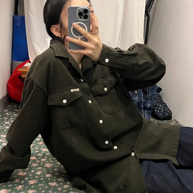 폴로 랄프로렌 다크 올리브 투 포켓 울 셔츠