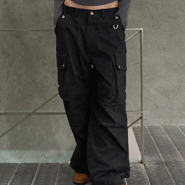 락케이크 Open Pocket Cargo Pants - Black