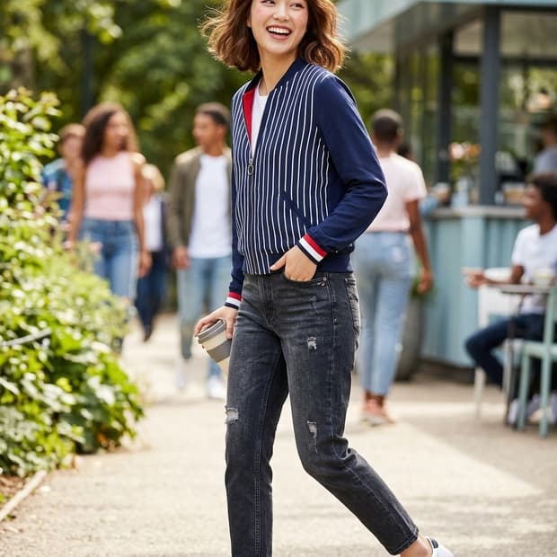 타미힐피거 스트라이프 봄버 자켓 55~66 / 거의새상품 / 간절기