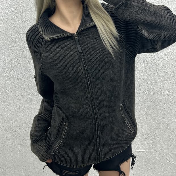 닉스 y2k 블랙 그라데이션 그런지 니트 집업