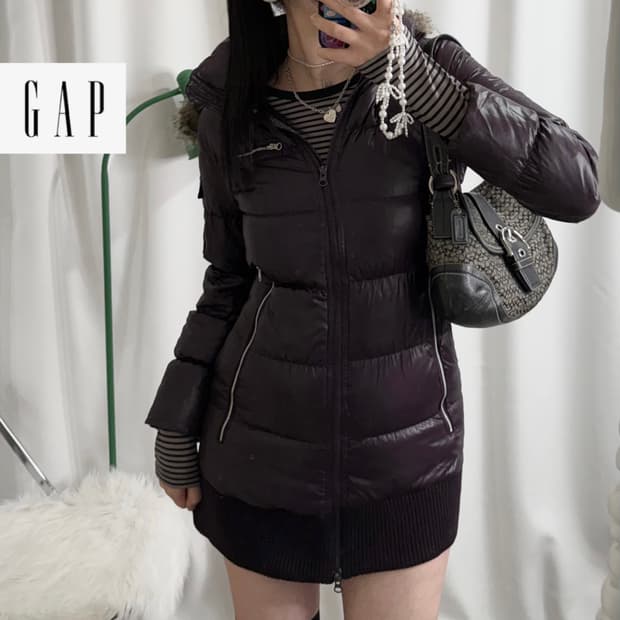 갭 딥 퍼플 롱 패딩 자켓