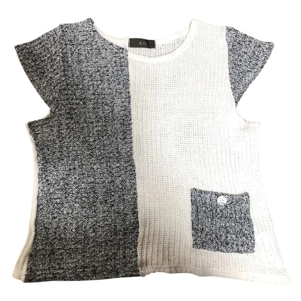 빈티지 패치워크 포켓 버튼 디테일 니트