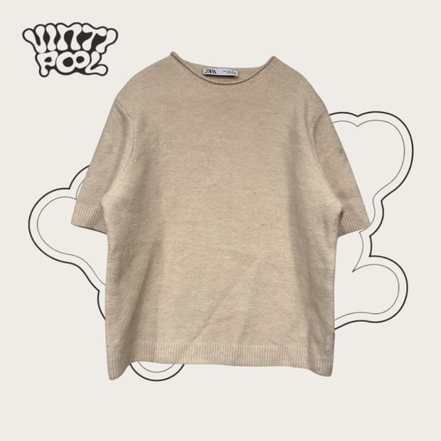 자라 울블렌드 반팔 니트 스웨터 베이지 L