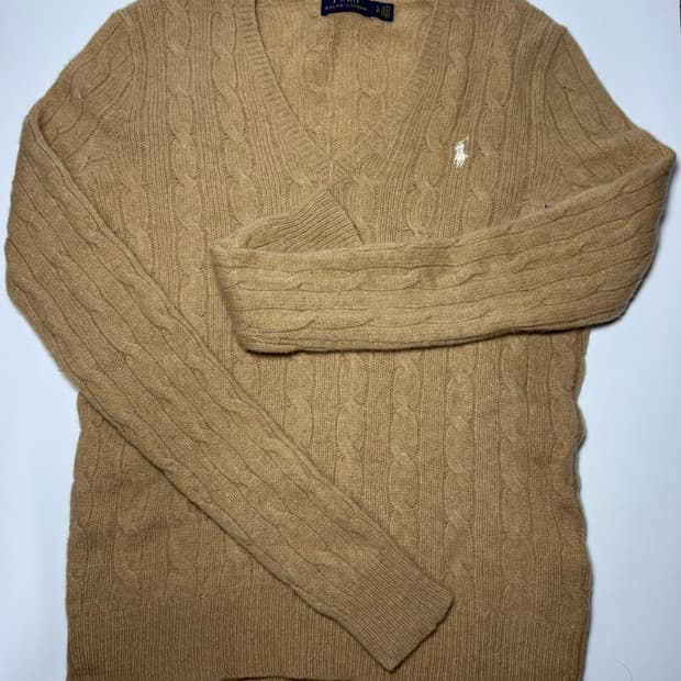 폴로 랄프로렌 브이넥 케이블 니트 브라운