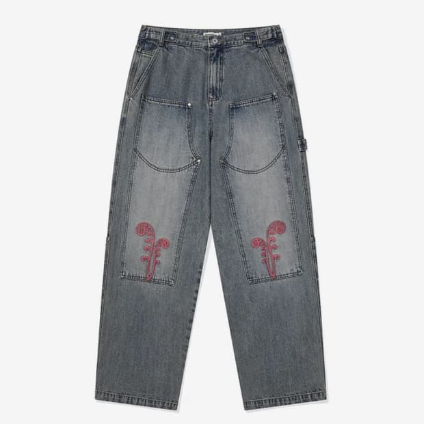 카락터 Ptery double knee pants /Washed blue