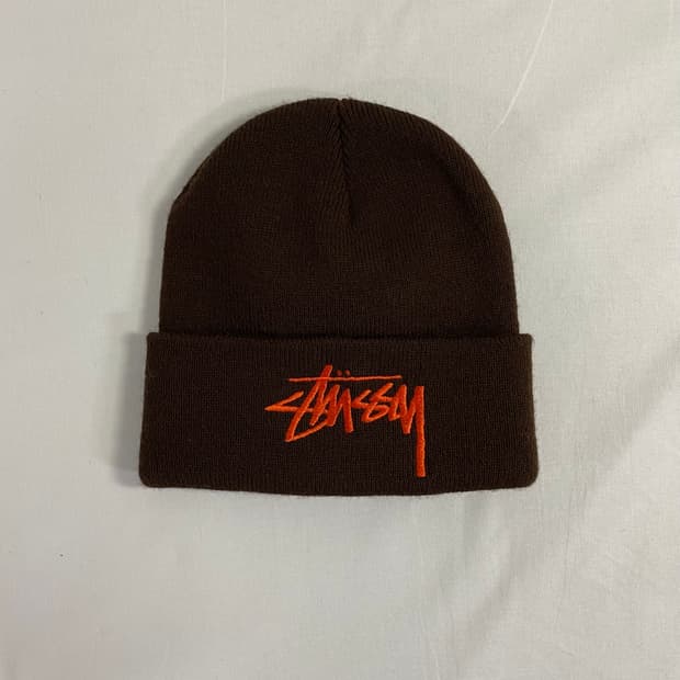 스투시 stussy 브라운 오렌지로고 비니