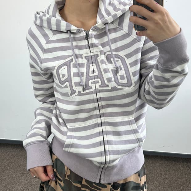 GAP 갭 연보라 스트라이프 후드집업