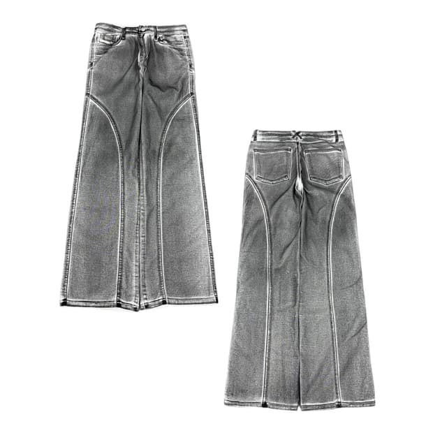 CHAV 커브드 와이드 실버 그레이 팬츠