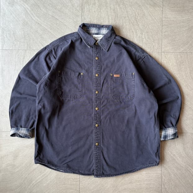 칼하트 정품 네이비 라이닝 체크 워크 셔츠