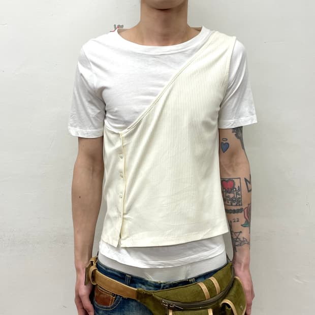 Beige Layered White T-Shirt 