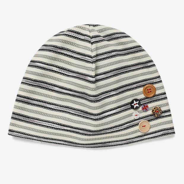 카비시-STRIPED BUTTON BEANIE IVORY