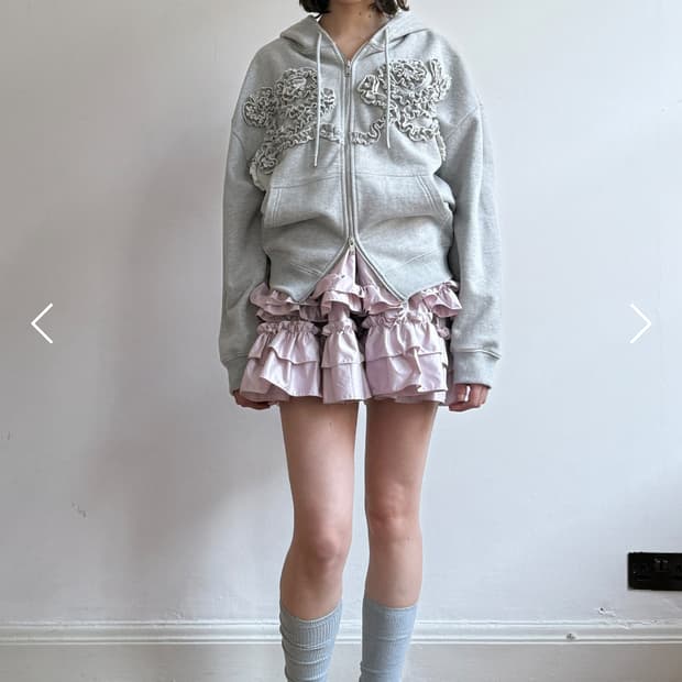 시눈 로즈 프릴 후드 집업 멜란지 그레이