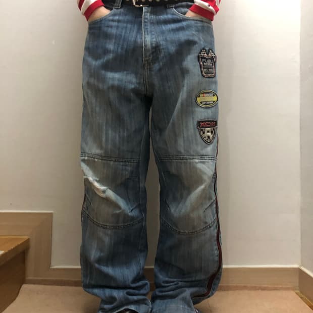 빈티지 푸부 데님 패치 팬츠