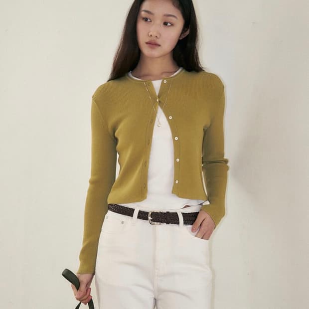 새상품:)유메르 클래시 리브 가디건-올리브