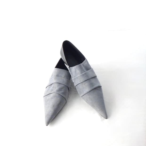 Sharp shirring leather mix toe shoes