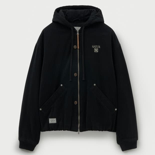 [L] SATUR 세터 테오 패디드 후드 집업 블랙