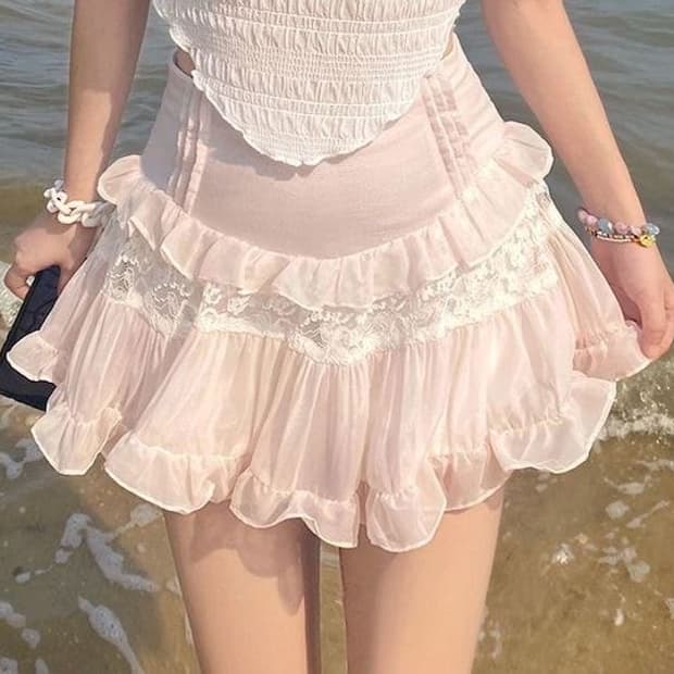 히메갸루 핑크 쉬폰 스커트