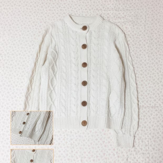 빈티지 모리걸 화이트 꽈배기 가디건