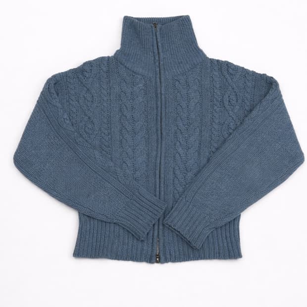 시티브리즈 울케이블 니트 집업 가디건 블루