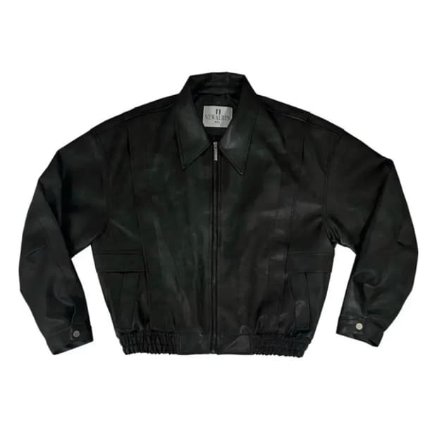 뉴얼린 엠블럼 레더 점퍼 자켓 블랙