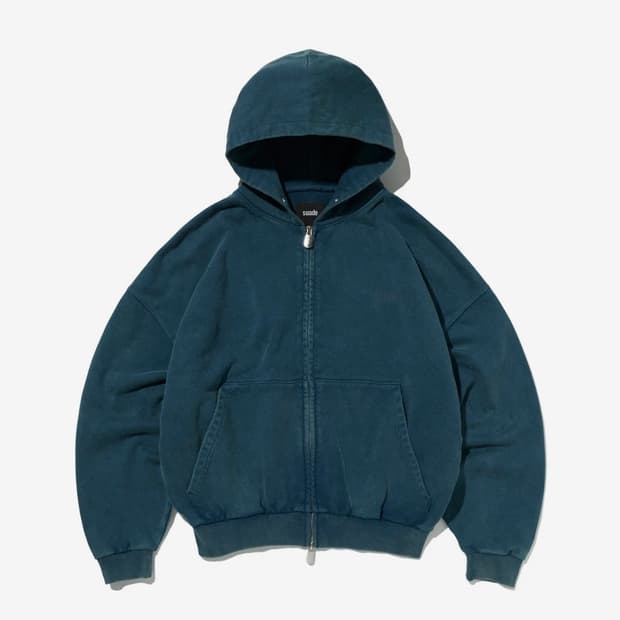 스웨이드 크롭 워시드 후드집업 딥그린 S