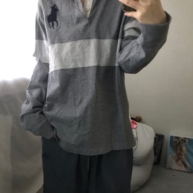 폴로 그레이 빅포니 럭비티셔츠