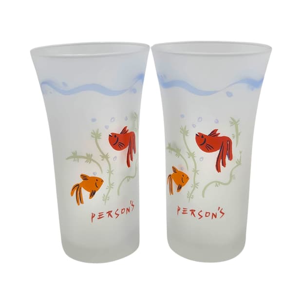 90s 레트로 파슨스 수초 금붕어 불투명 롱 잔 1p