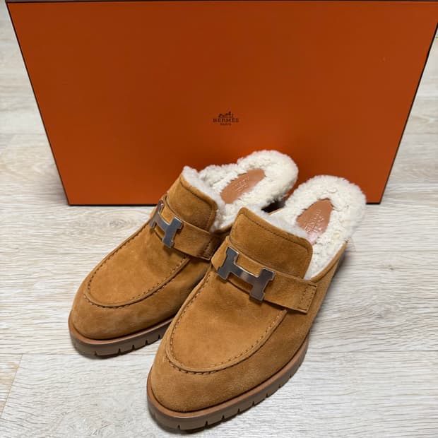 [S+급/36] 에르메스 플로레 60 시어링 스웨이드 뮬