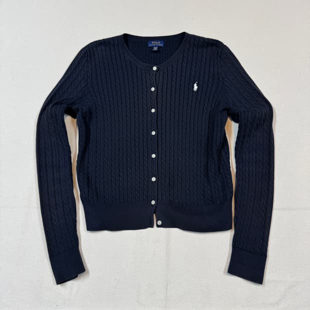 XS) 폴로 랄프로렌 코튼 케이블 꽈배기 가디건 네이비 보이즈