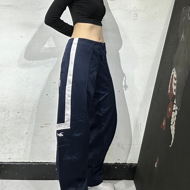 리복 네이비 와이드 화이트 포린크 추리닝 바지 트레이닝 팬츠 