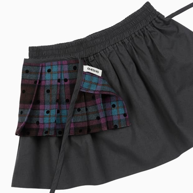 CHECK TWOWAY MINI SKIRT, PURPLE CHARCOAL