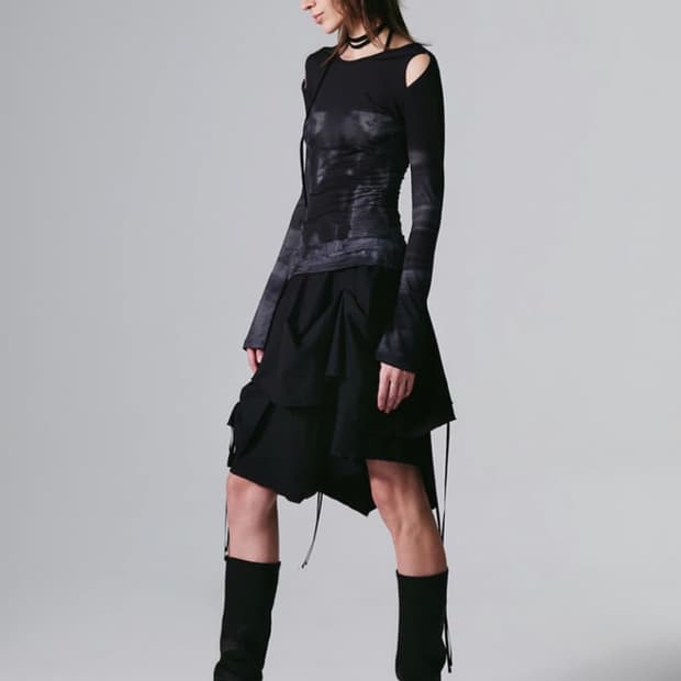 [ONE SIZE] 나체 레이어드 드레이핑 스커트 블랙