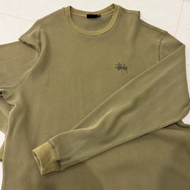 스투시 베이직 스탁 써멀 롱슬리브 티셔츠 올리브 xxl