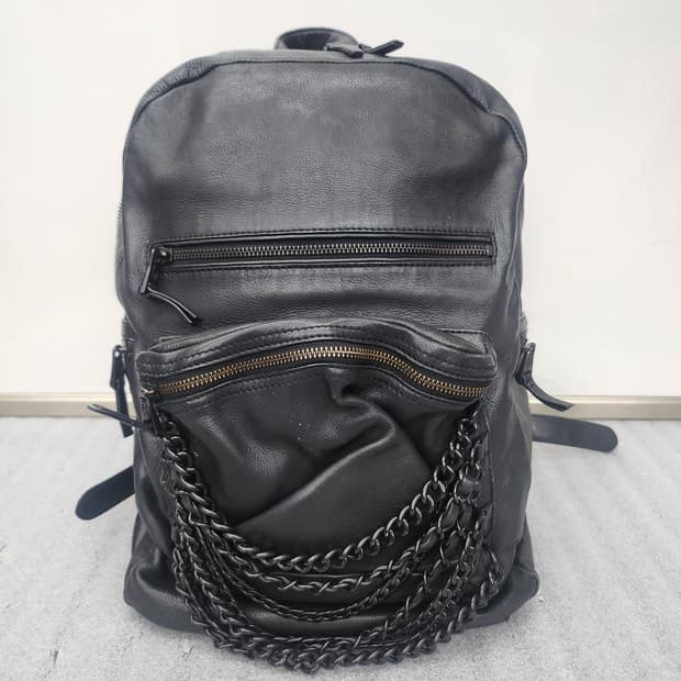 ASH 블랙 천연가죽 백팩 38x28x14cm