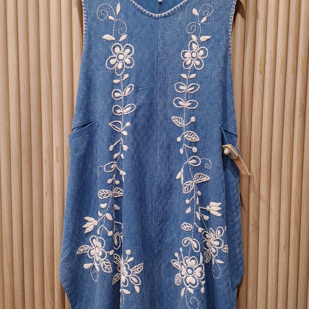 무배) 태국 핸드메이드 꽃 자수 코튼 원피스 - M