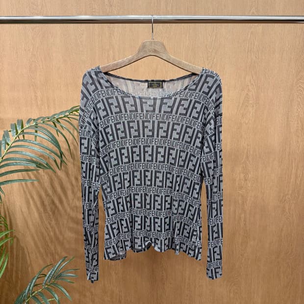 펜디 FF로고 패턴 긴팔 티셔츠 모노 그램 슬림핏 그레이 블랙