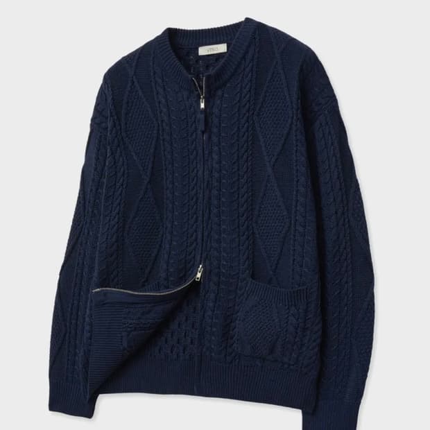 브이투 케이블 투웨이 라운드 집업 니트