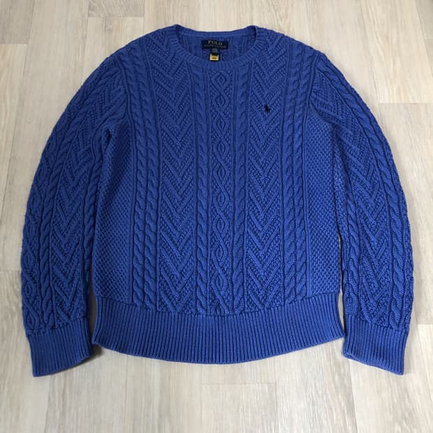 (우먼스 XS-S) 폴로 랄프로렌 POLO 아란 코튼 라운드 스웨터 니트